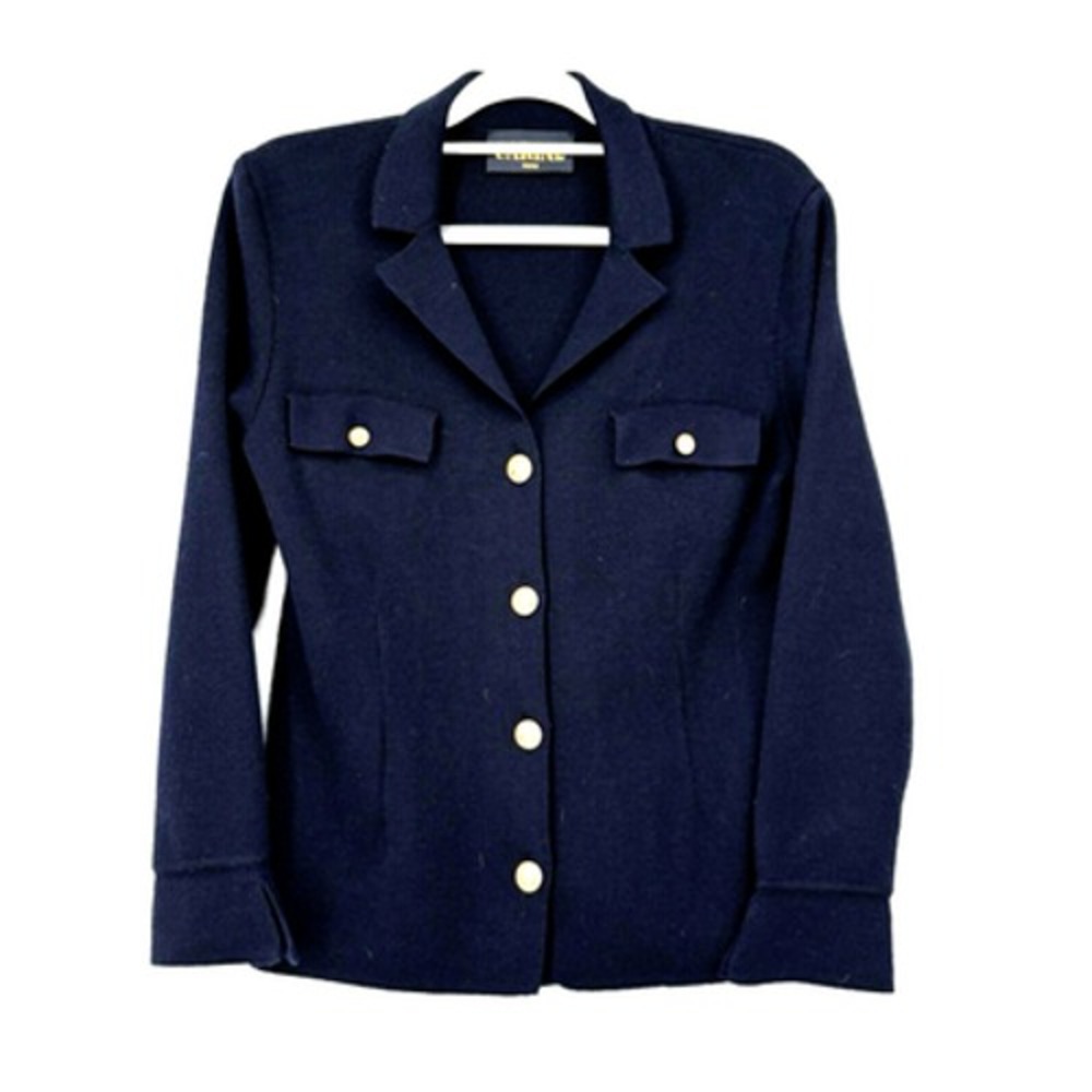 Carine Paris Cardigan Womens Small Navy Cardigan Nautical Gold Buttons Military